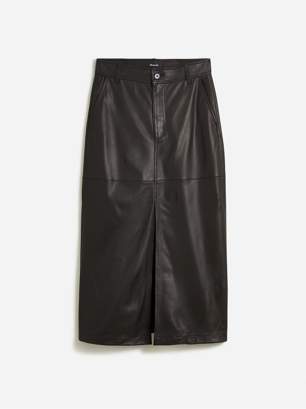 NWT Madewell Lambskin Leather Column Midi Skirt True Black Size 6 NN408